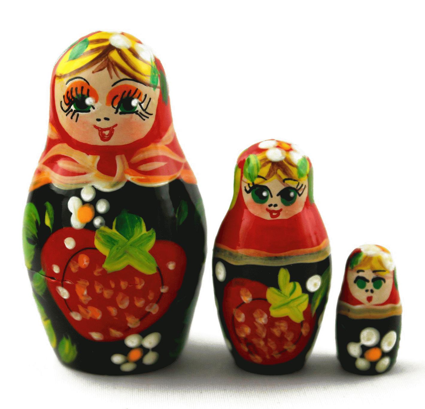 Mini Strawberry Matryoshka with Black Background