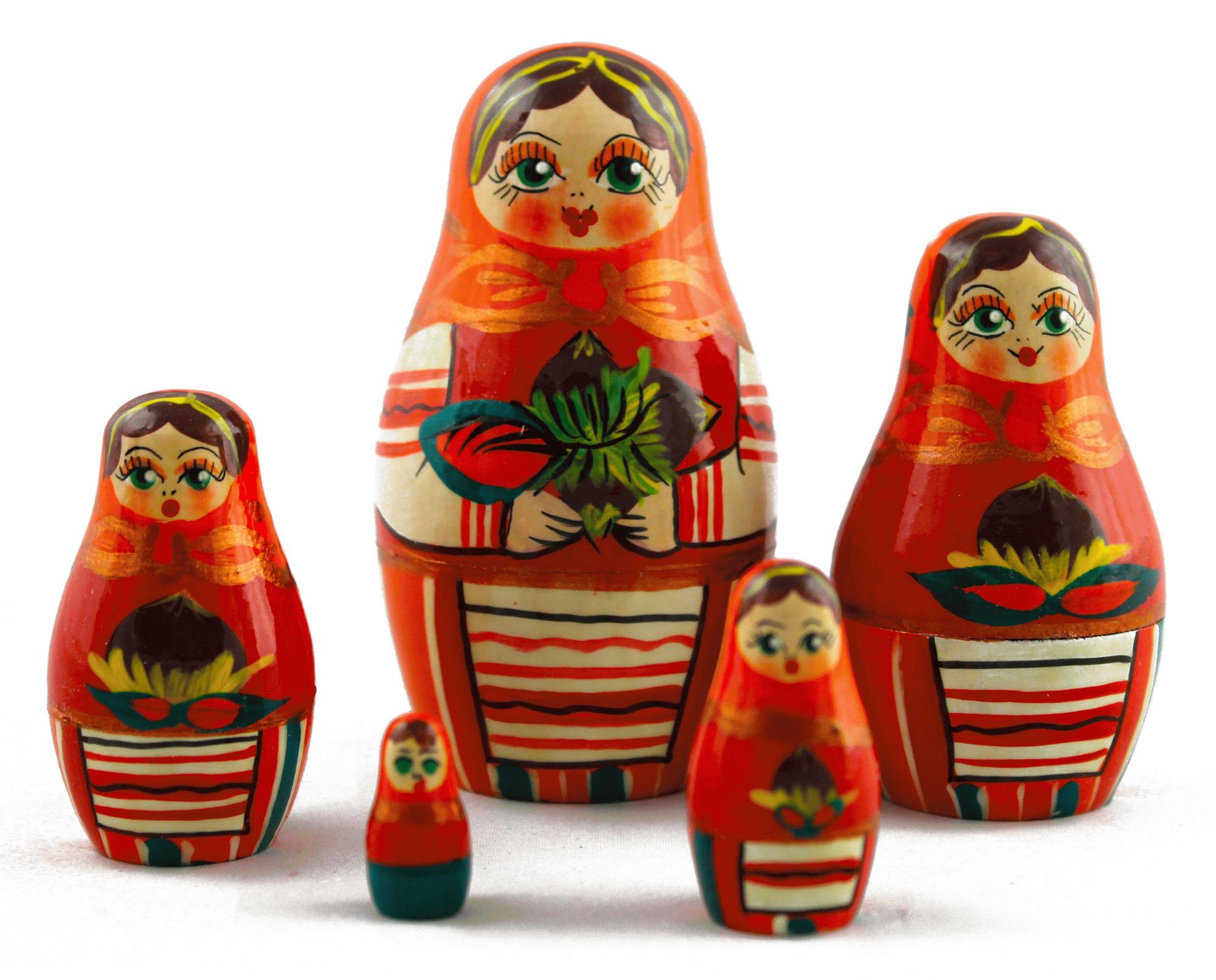 Red Floral Apron Matryoshka Dolls