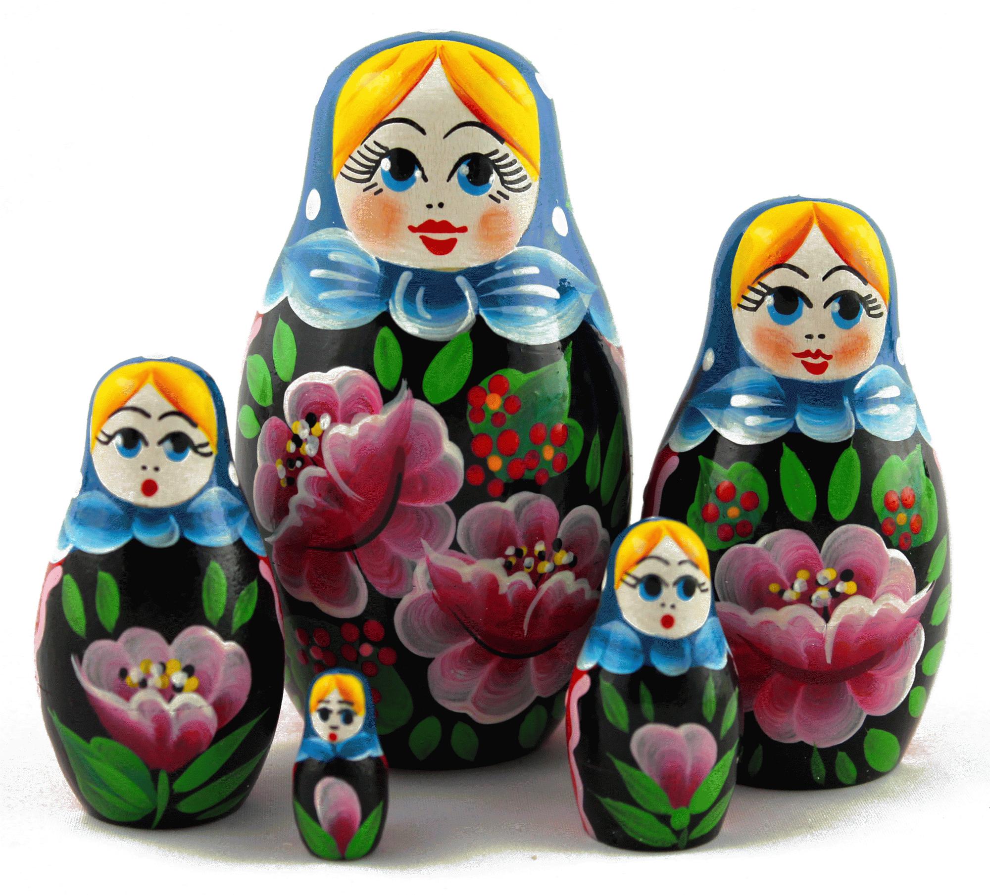 Blue Scarf Floral Matryoshka Dolls