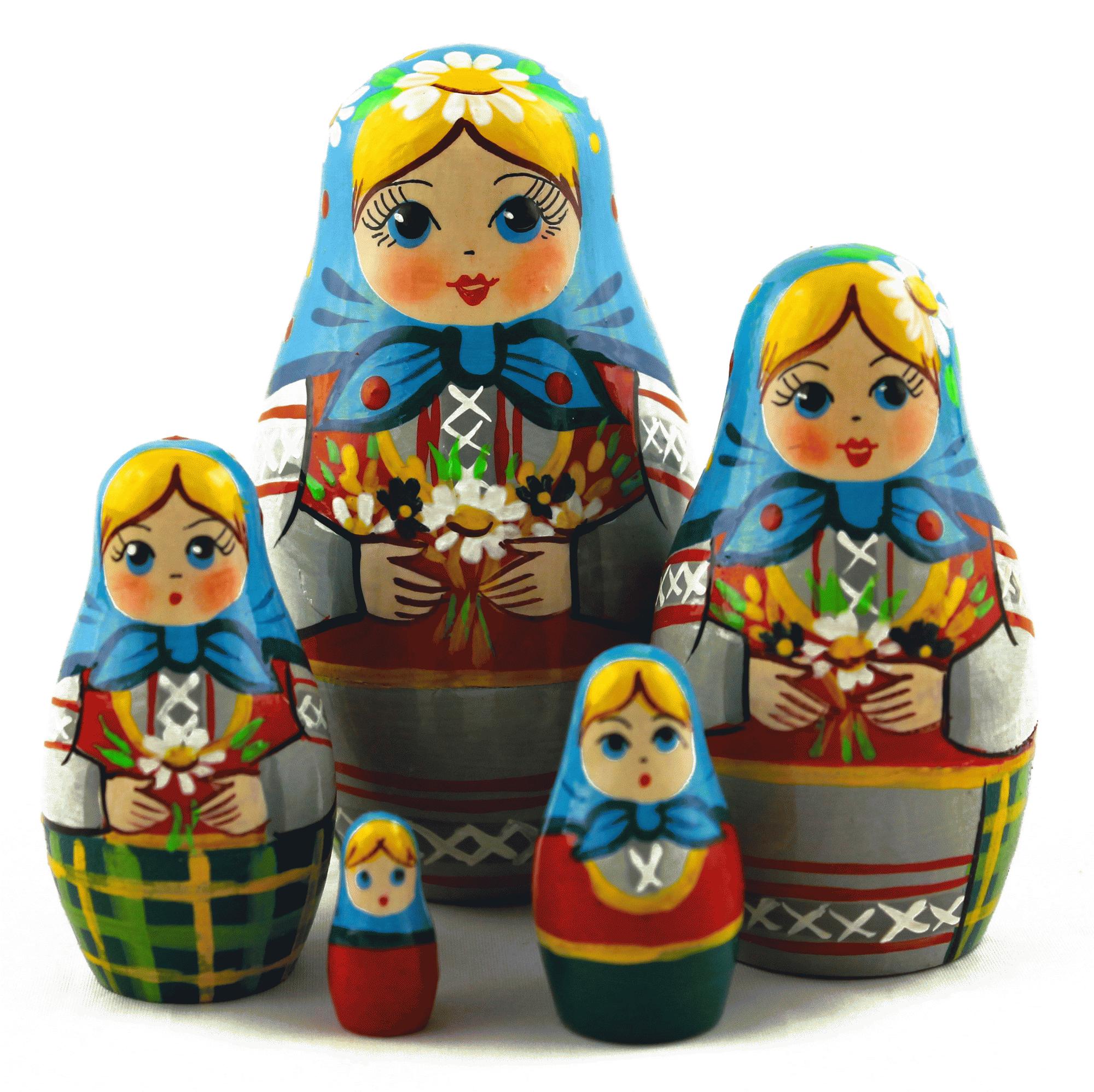 Blue Folk Dress Matryoshka Dolls