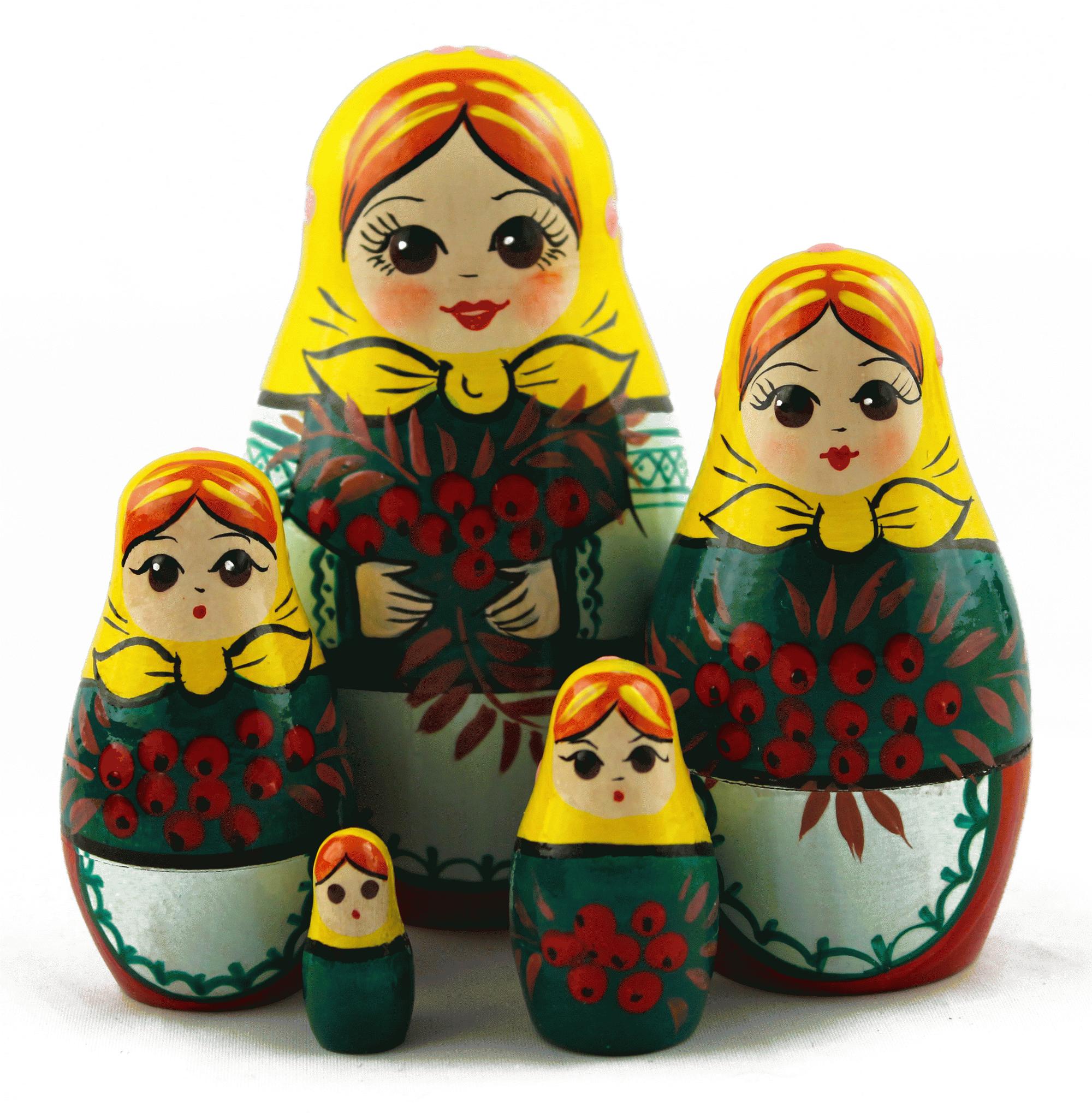 Yellow Headscarf Matryoshka Dolls