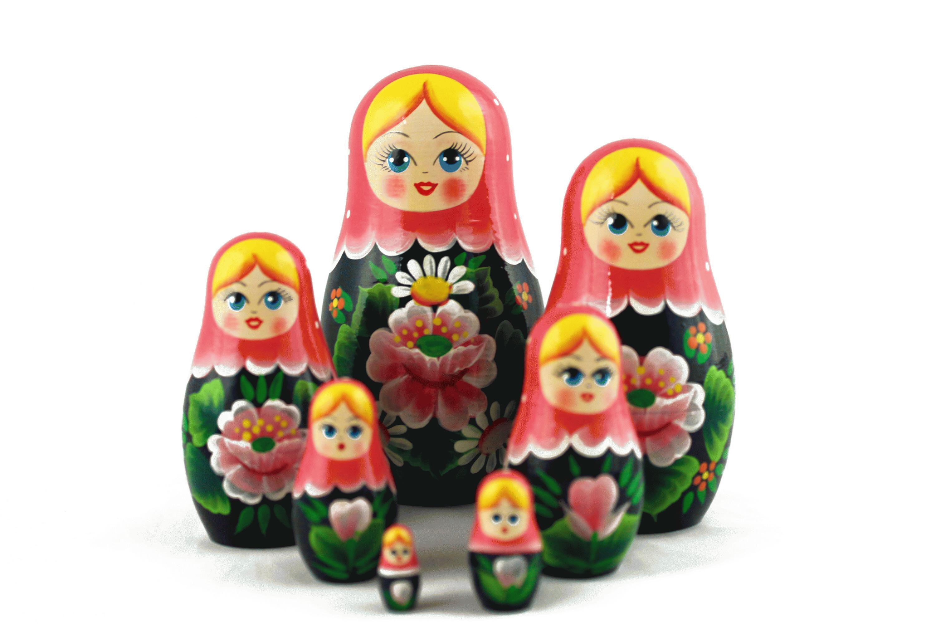 Matryoshka Nesting Dolls with Pink Headscarves