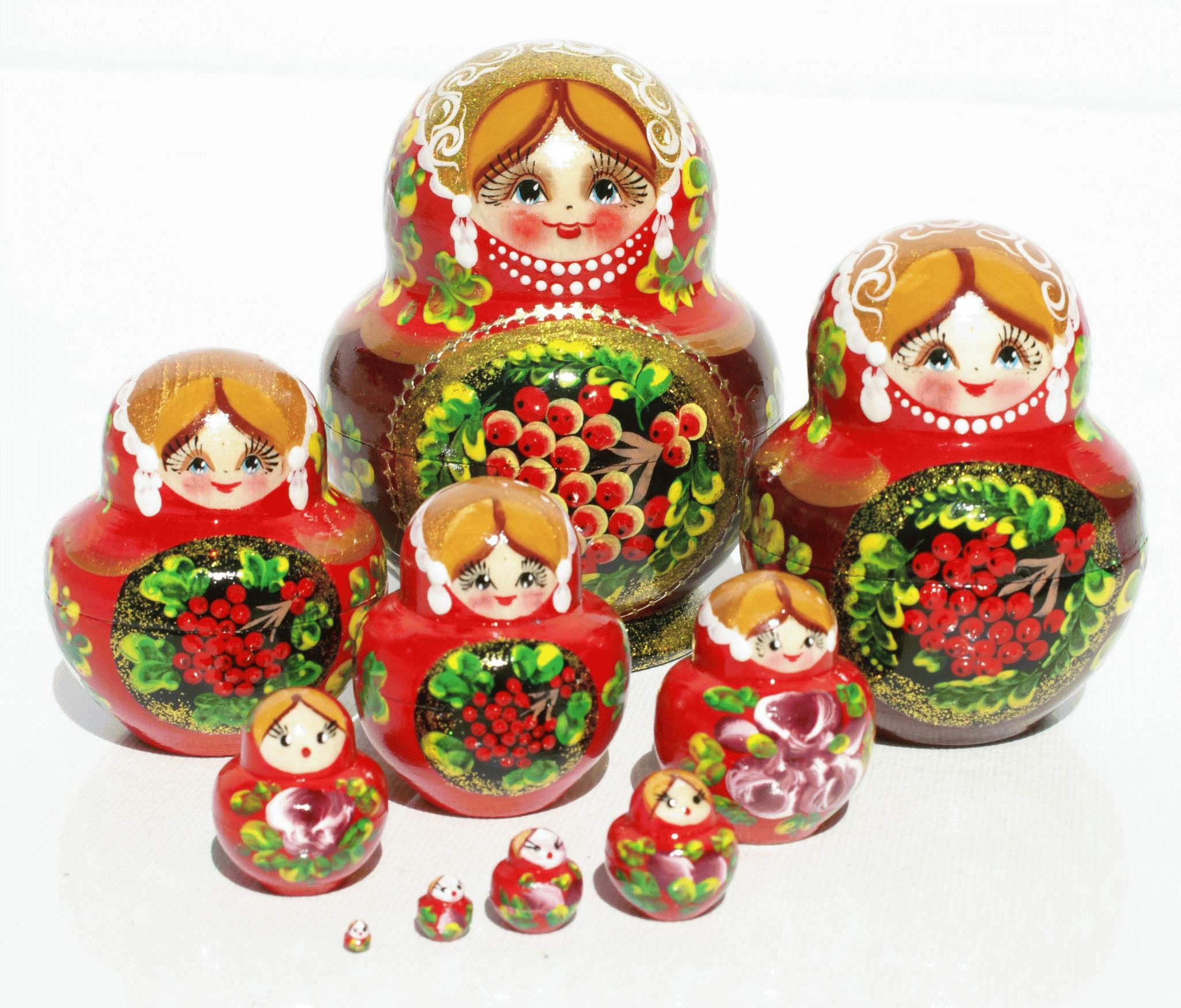 Red Matryoshka Dolls with Berry Motif