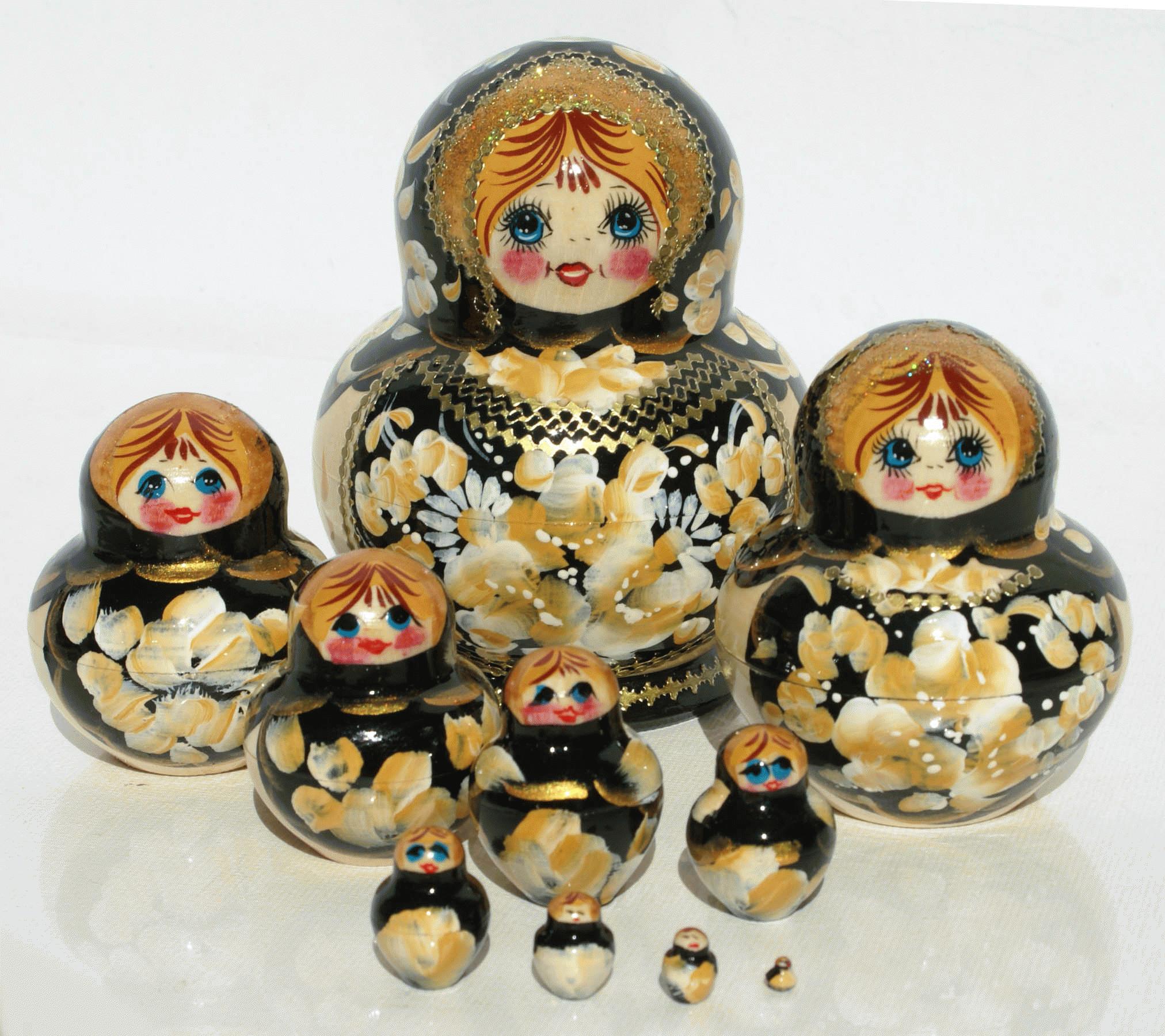 Black & Yellow Floral Matryoshka