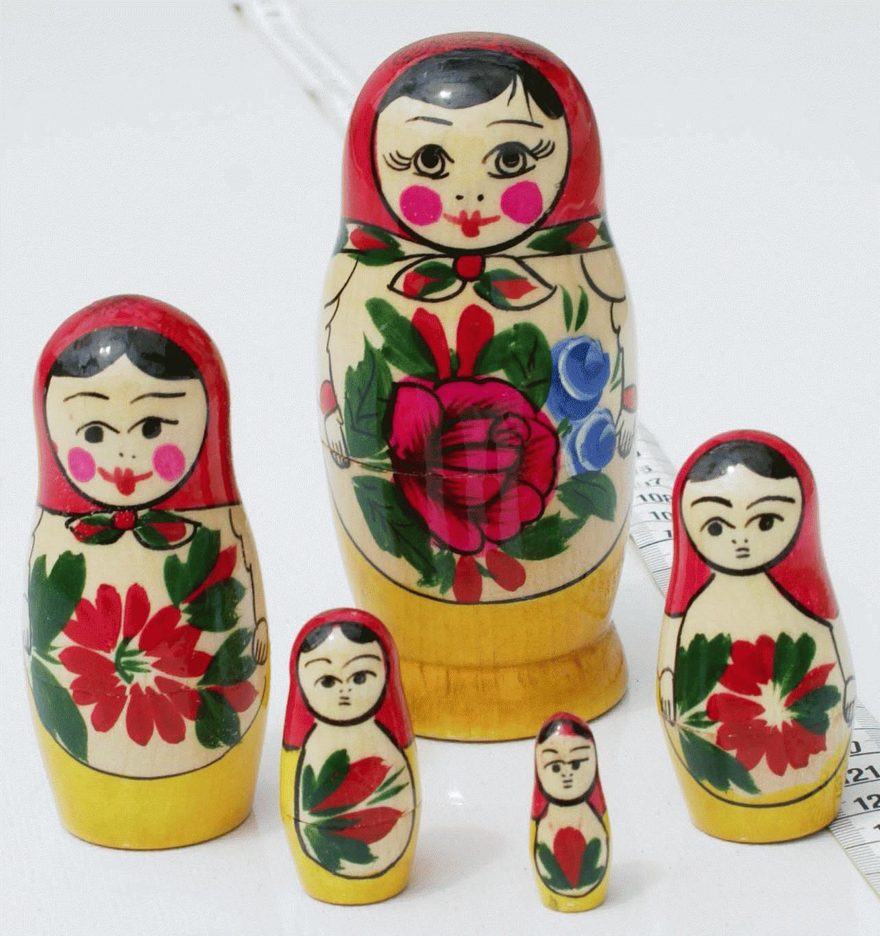 Folk Matryoshka Doll with Red Roses