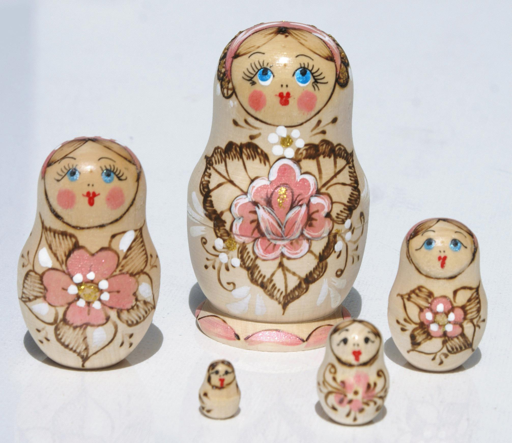 Matryoshka Doll Set with Pink Accents