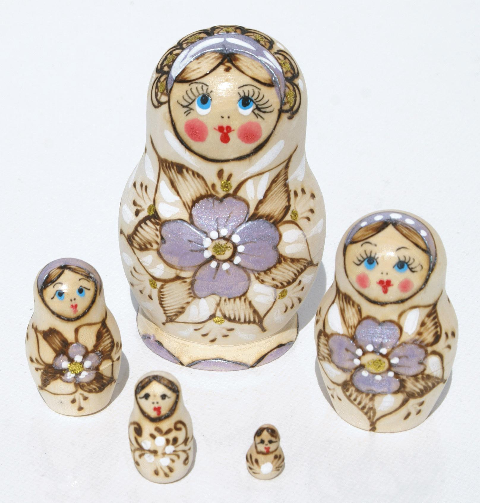 Matryoshka Doll Set with Lavender Accents