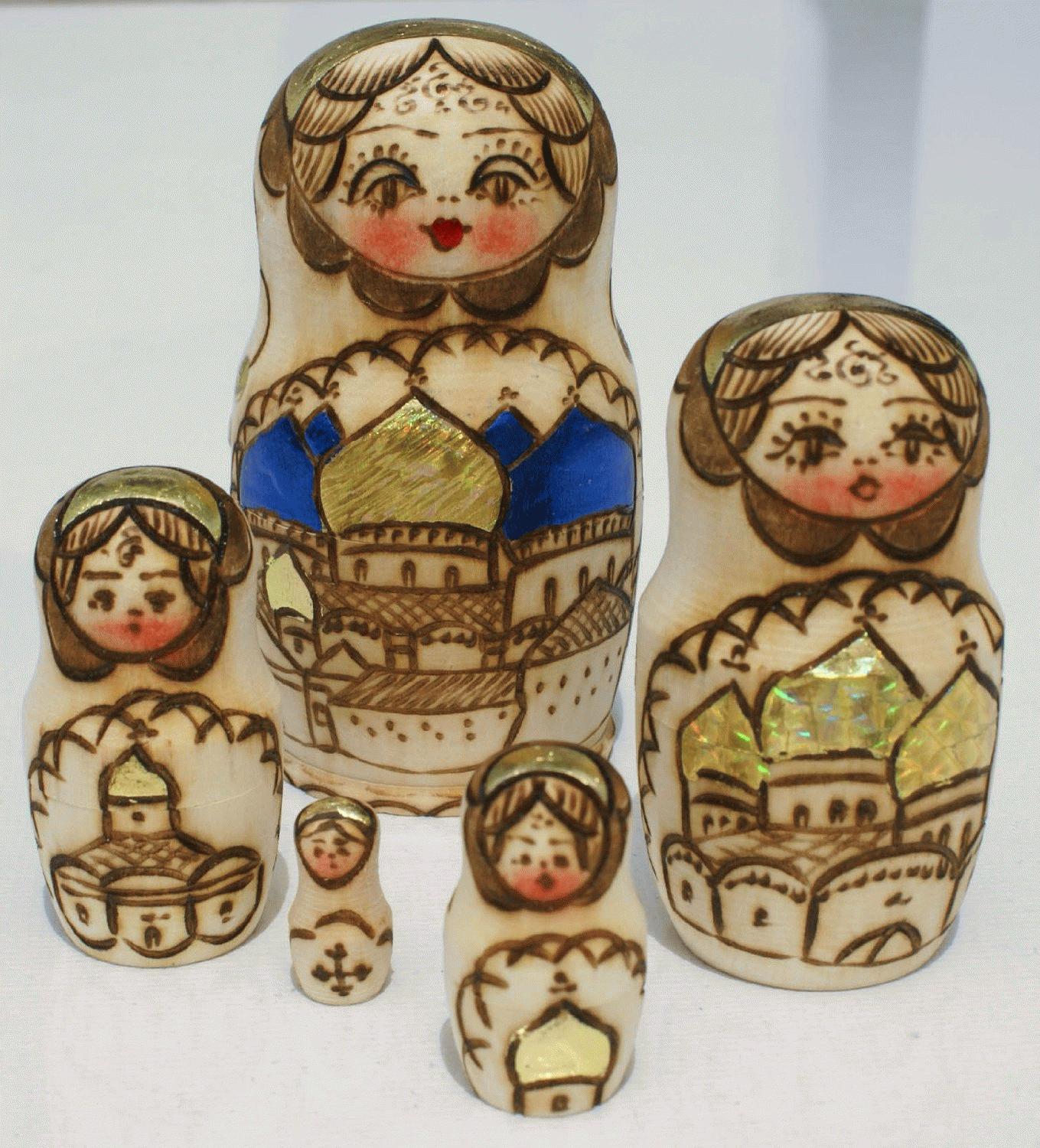 Blue Pyrography Matryoshka