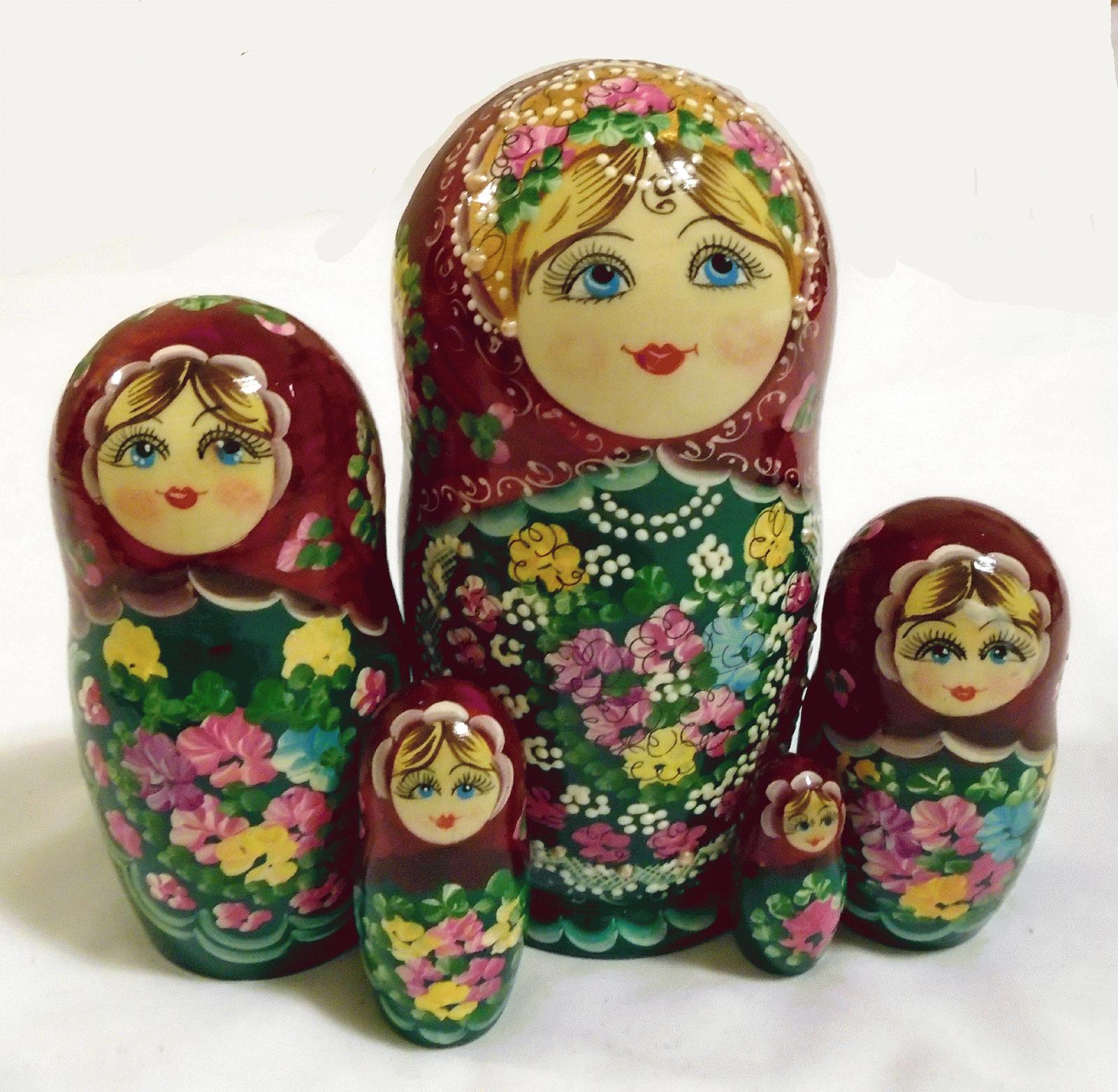 Matryoshka in Green and Red