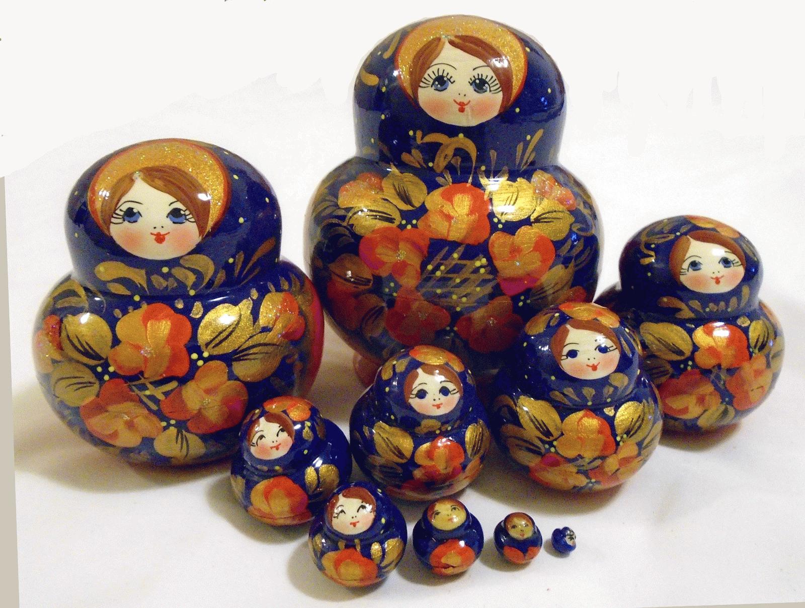 Blue & Gold Floral Matryoshka