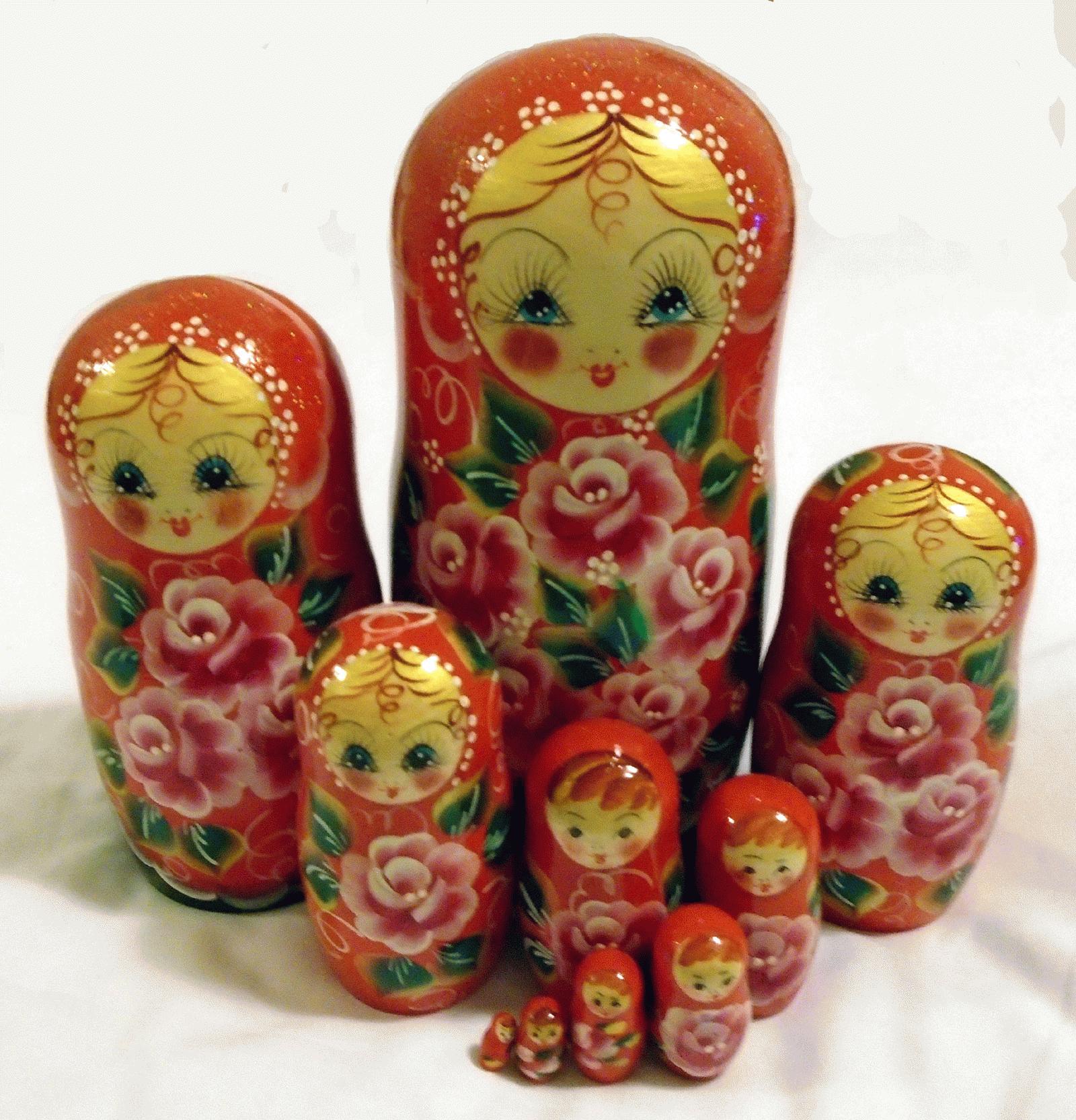 Red Matryoshka with Roses