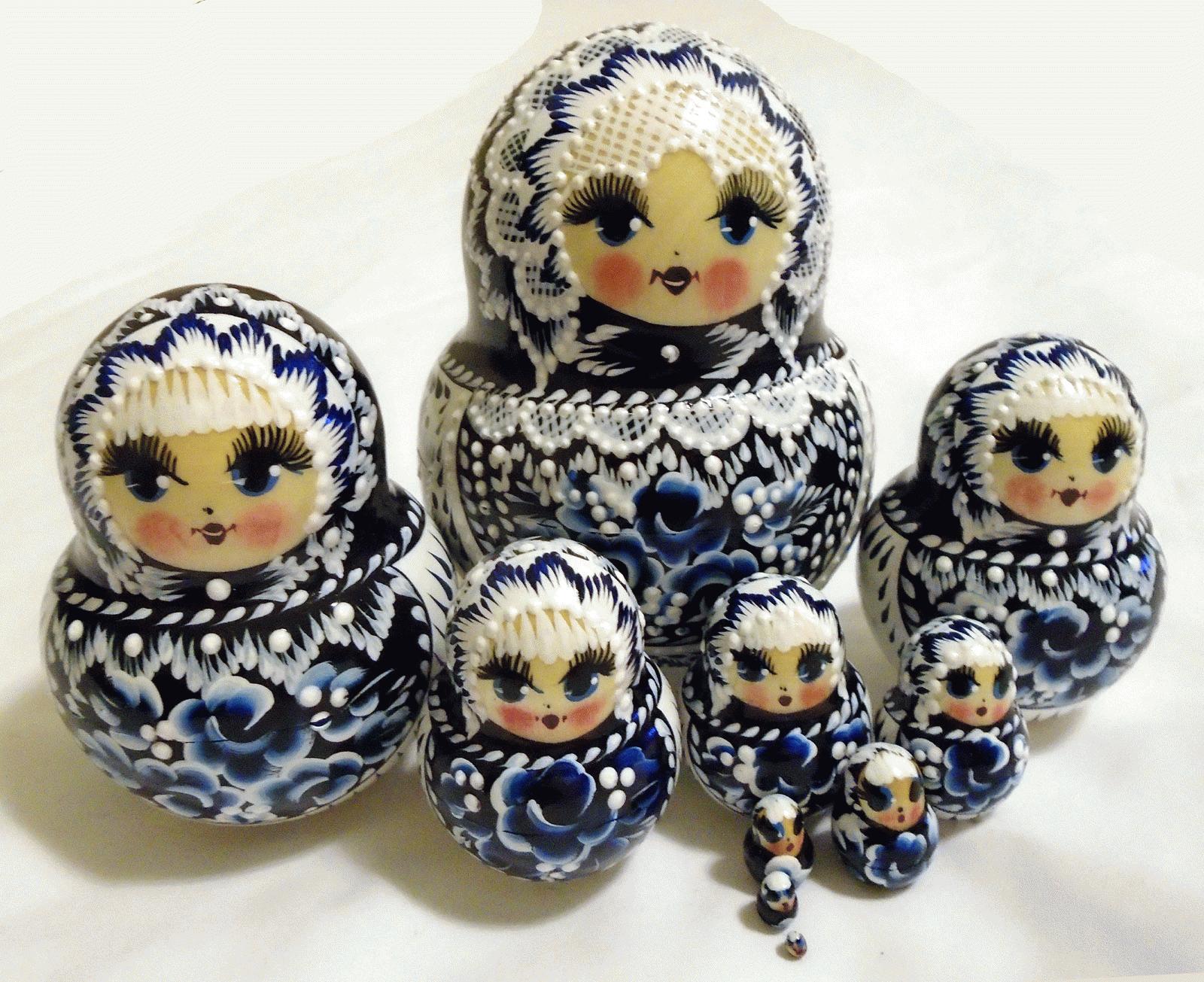 Black & Blue Floral Matryoshka Nesting Doll