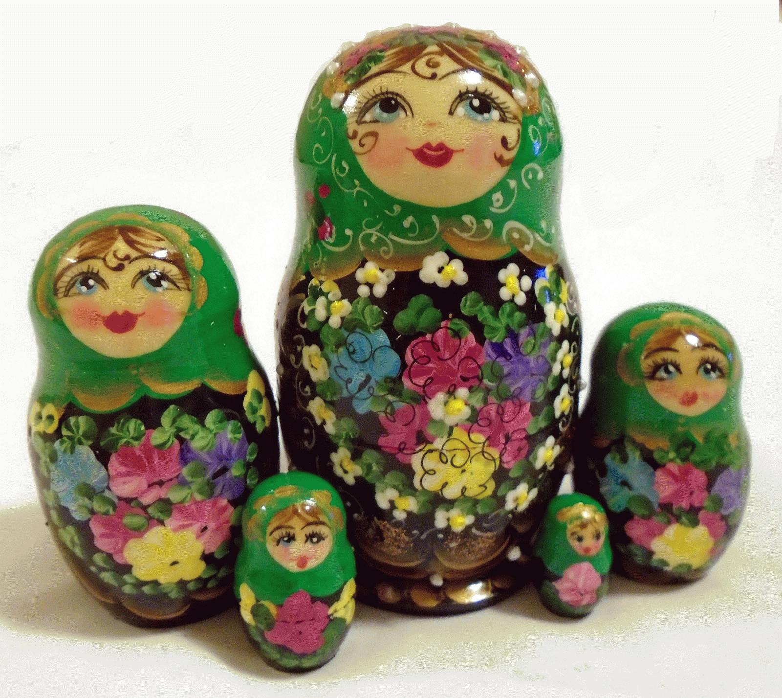 Green Floral Matryoshka Dolls