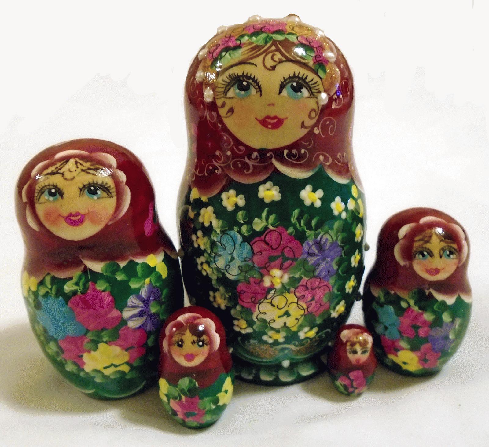 Vinous Floral Matryoshka Dolls