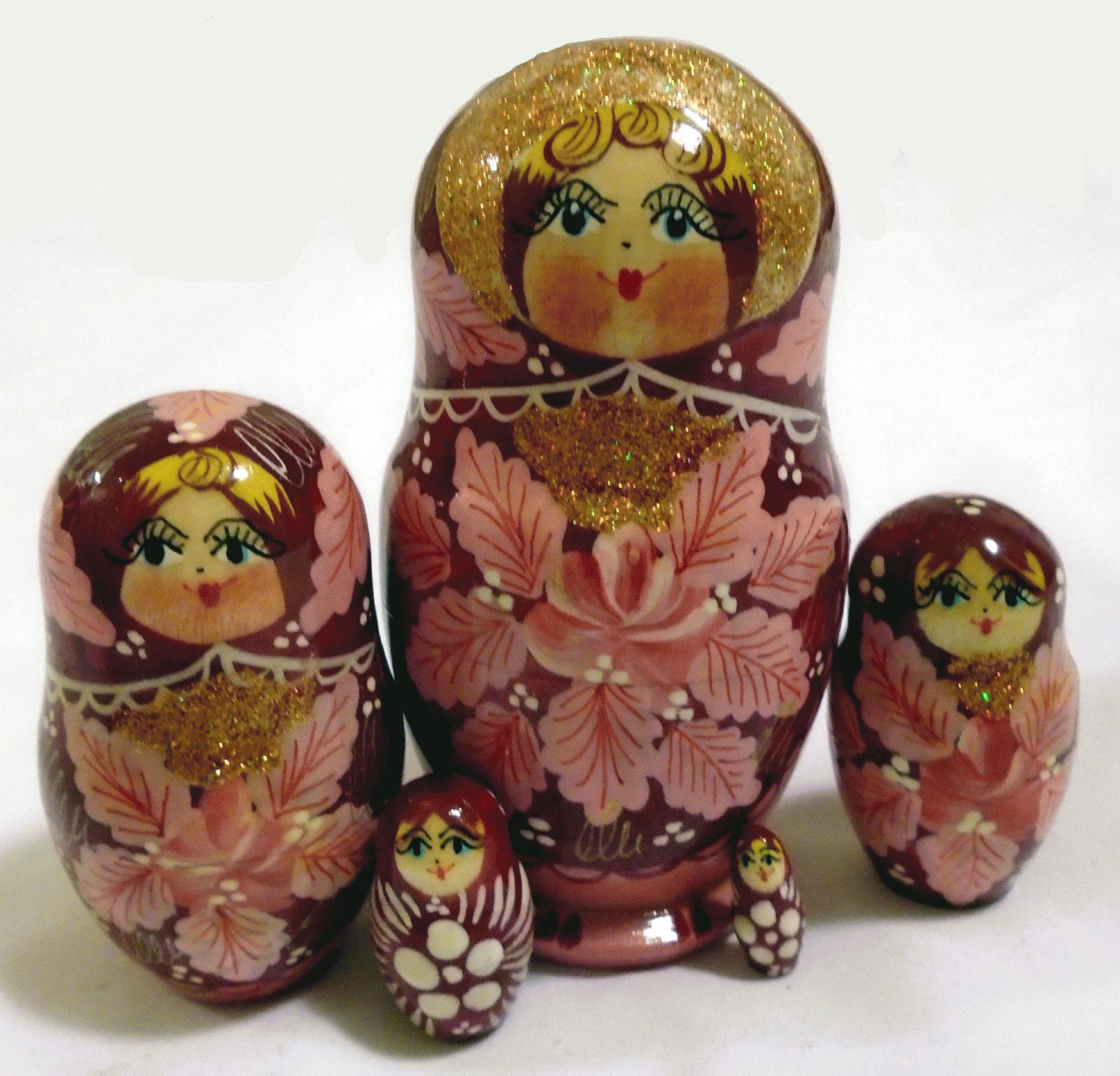 Burgundy Matryoshka with Gold Glitter Details