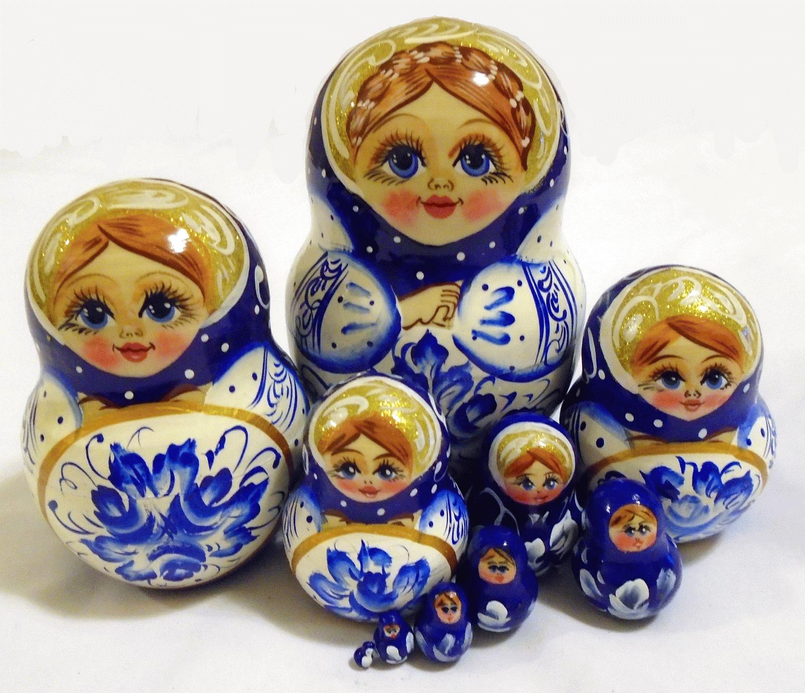 Blue & White Gzhel-Style Matryoshka