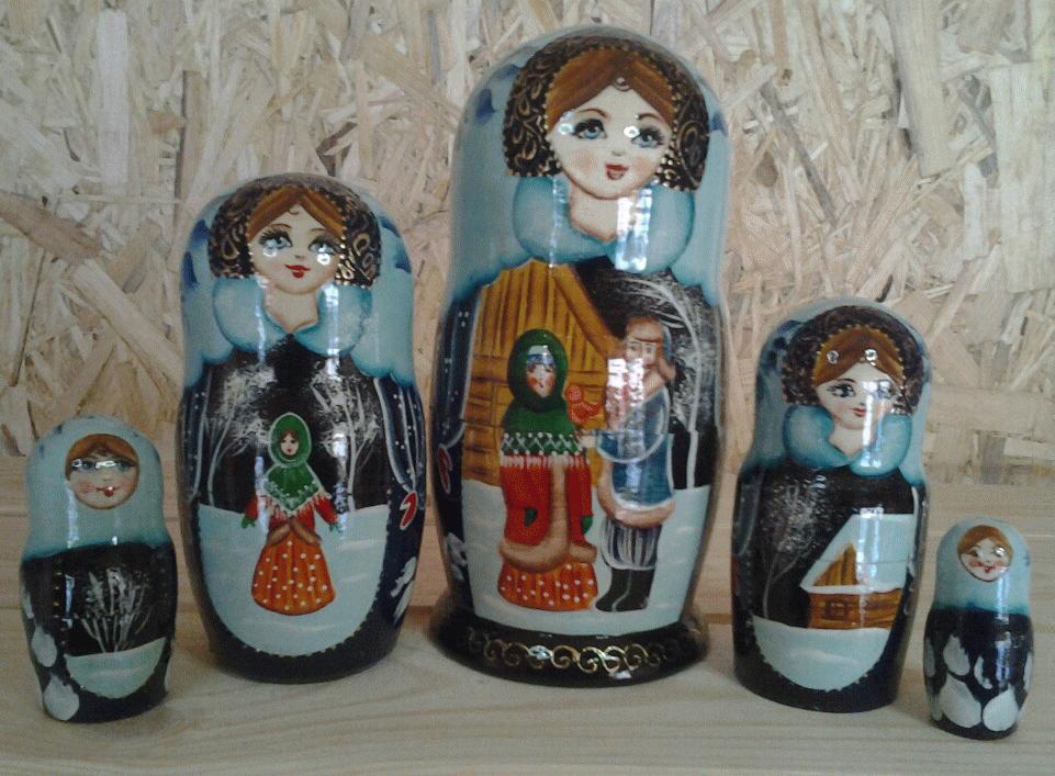Winter Night Folk Scene Matryoshka