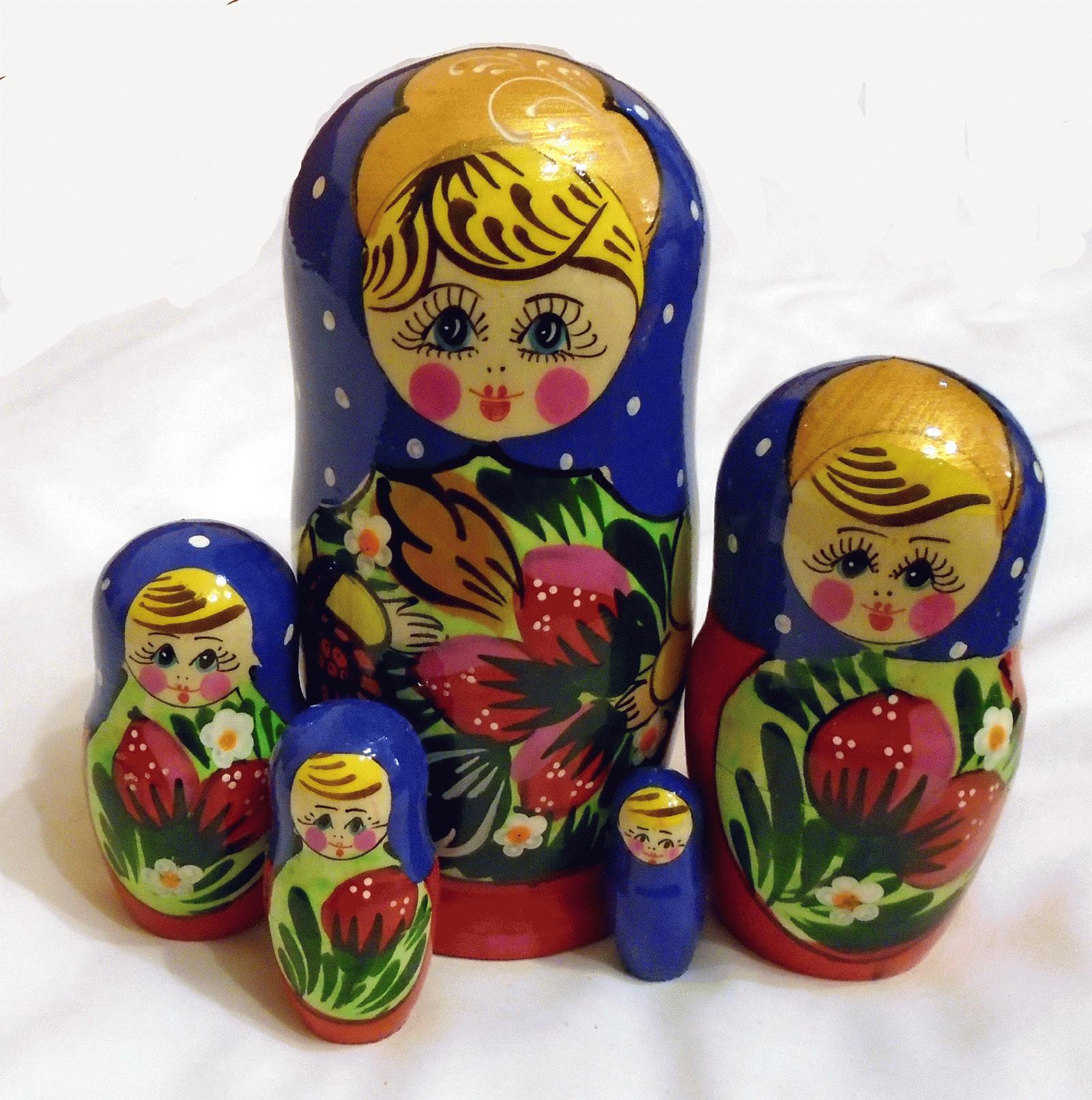Blue Strawberry Matryoshka Nesting Dolls