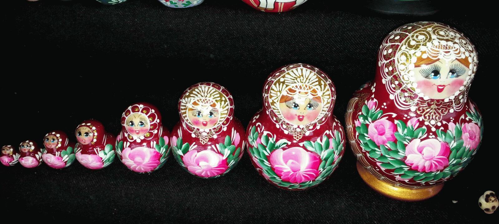 Russian Dolls with Pink Rose Floral Design
