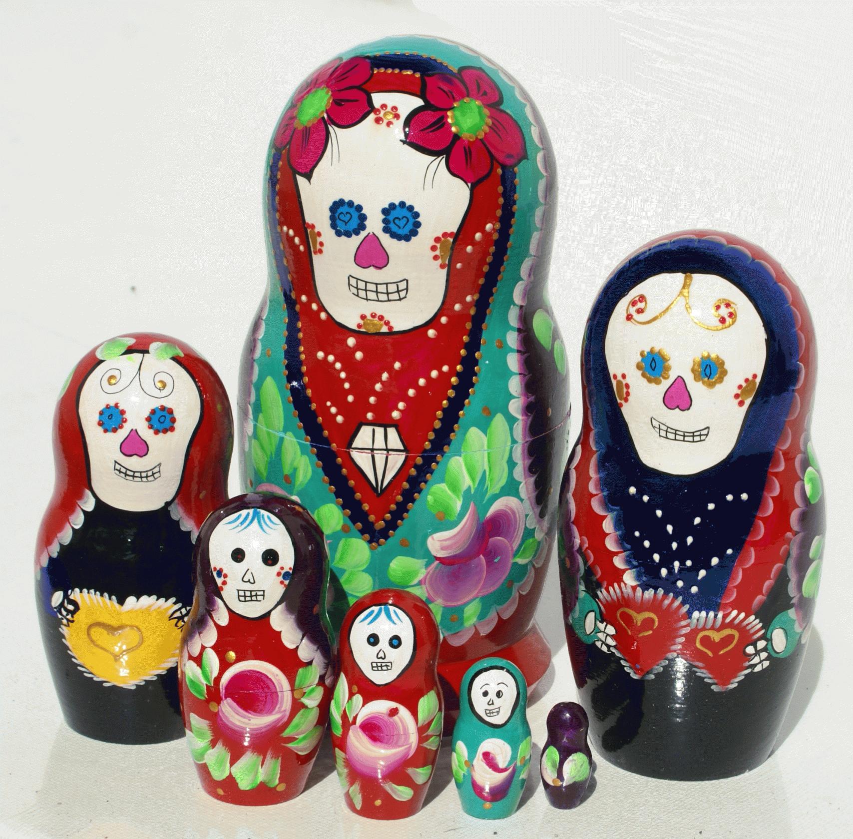 Day of the Dead Red & Turquoise Skull Matryoshka
