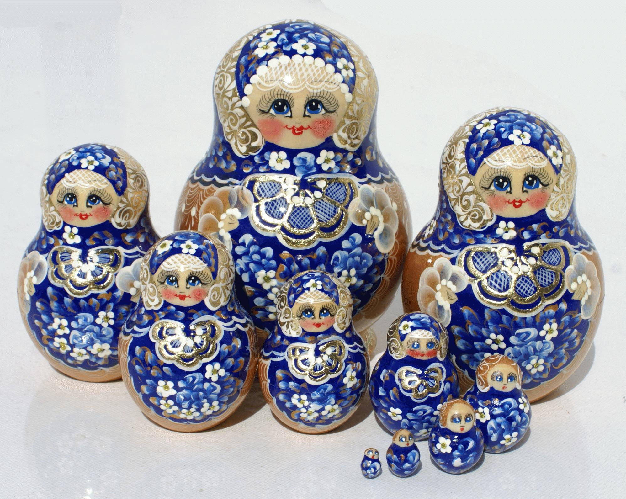 Russian Blue Floral Matryoshka Nesting Dolls