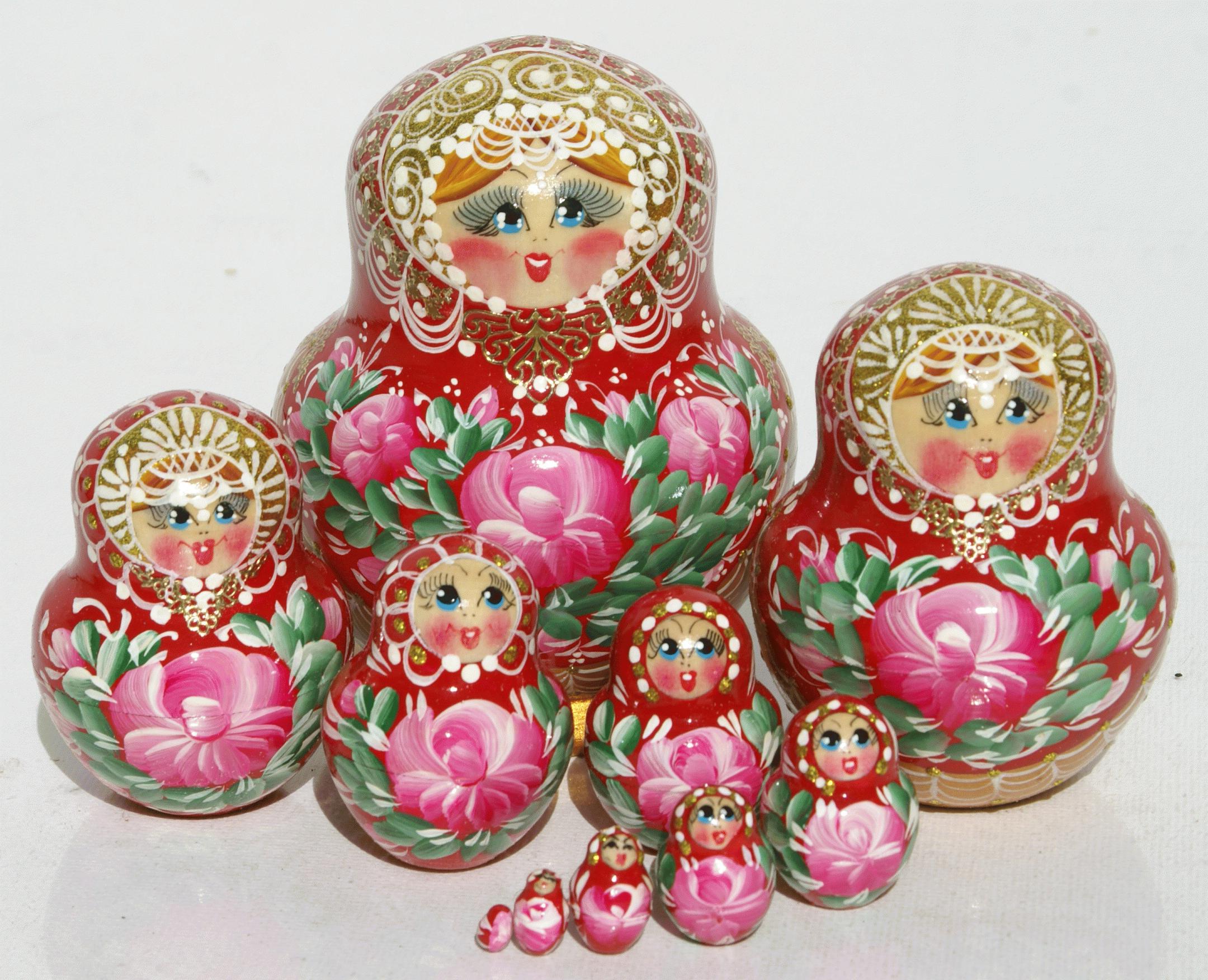 Flower Matryoshka with Pink Roses
