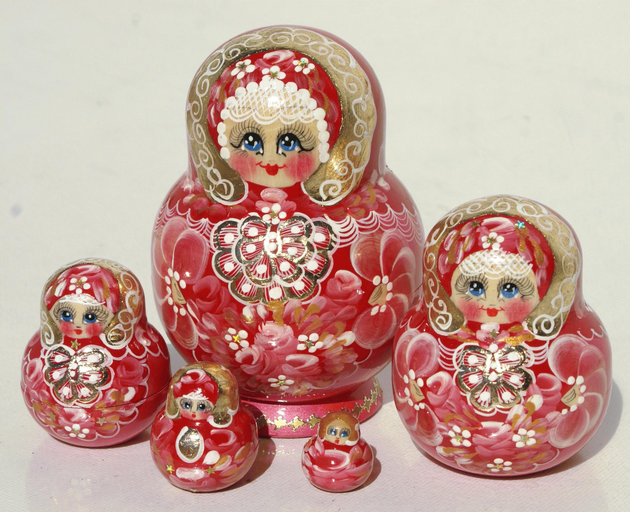 Red Floral Matryoshka Nesting Dolls