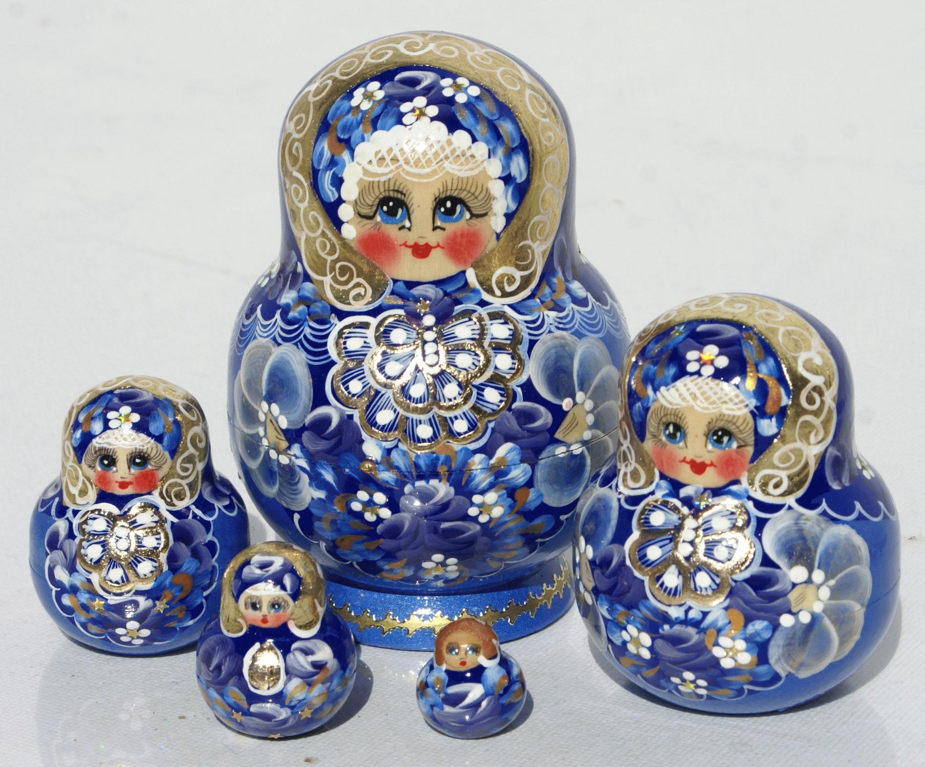 Nesting Dolls Blue Floral with Gold Accents