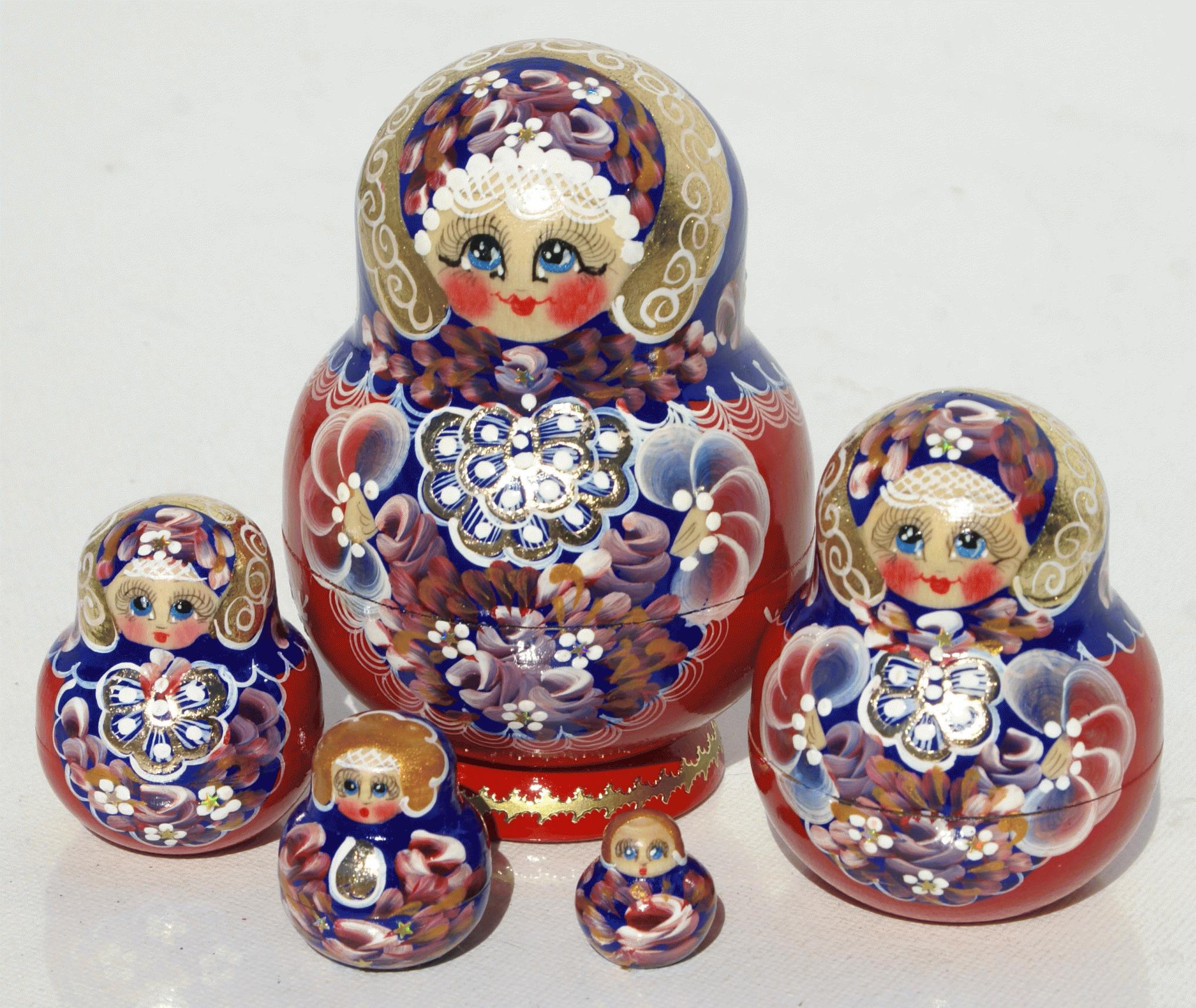 Nesting Dolls Floral Red & Blue