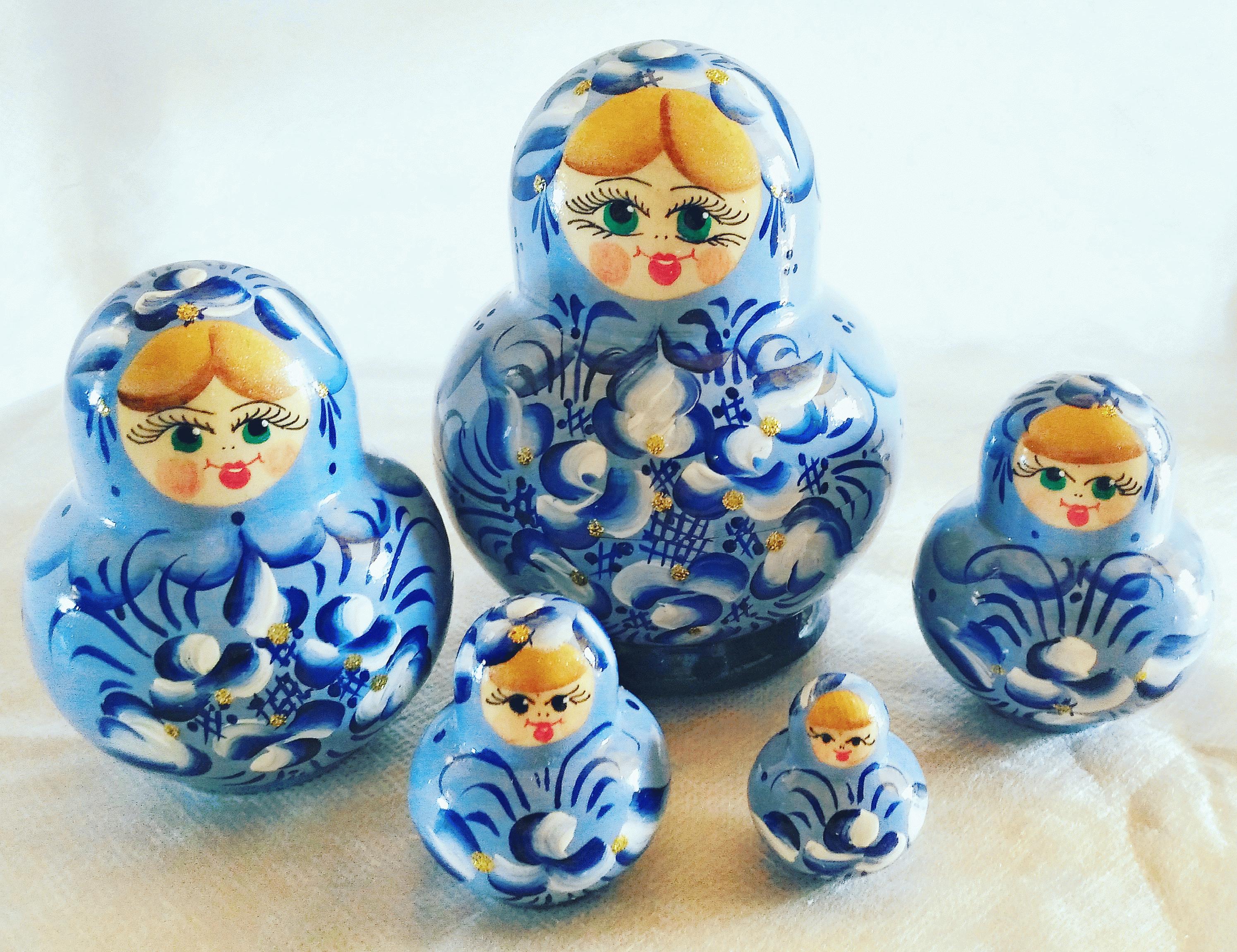 Blue Russian Wooden Nesting Dolls