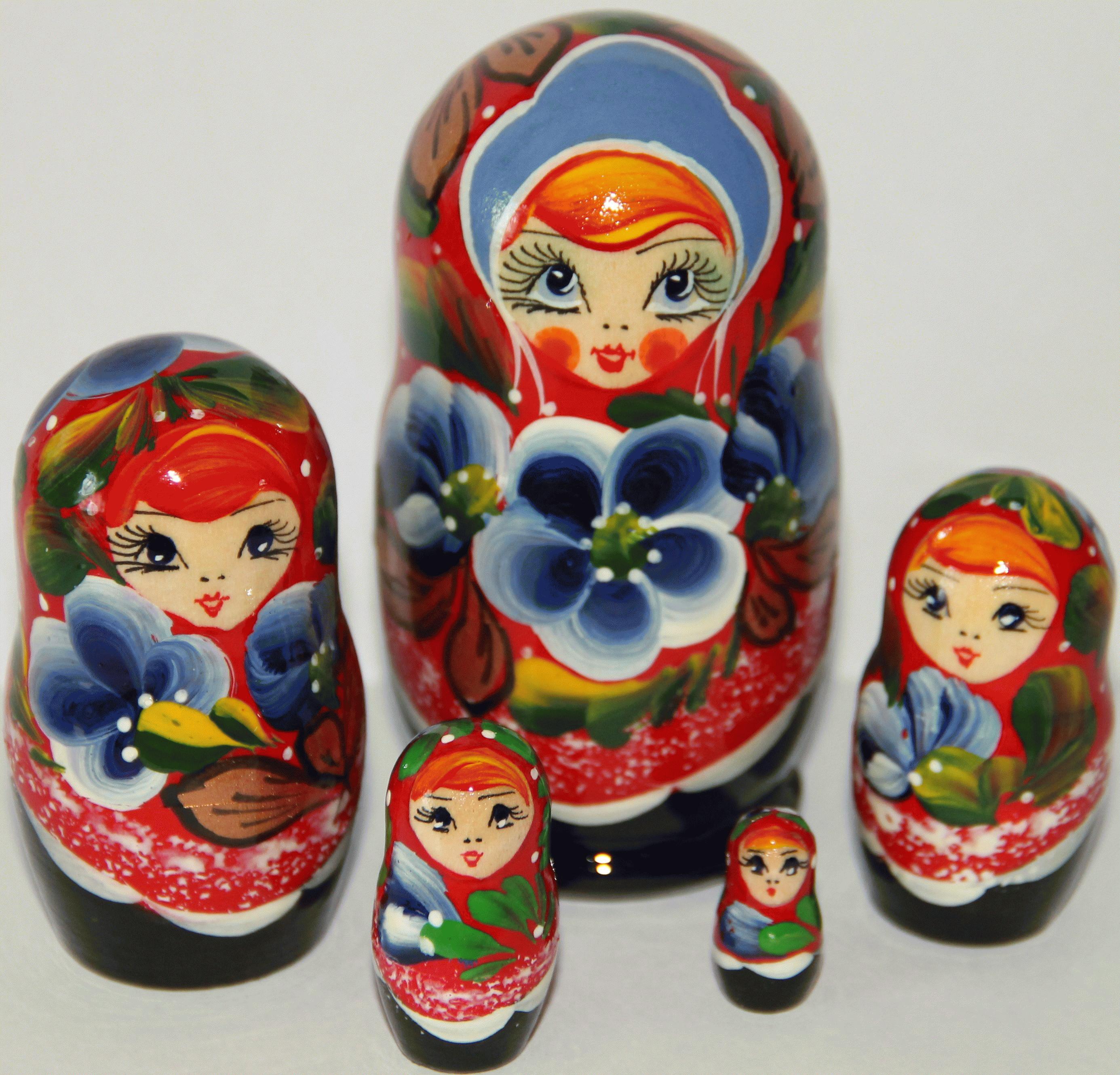 Matryoshka with Blue Blossoms